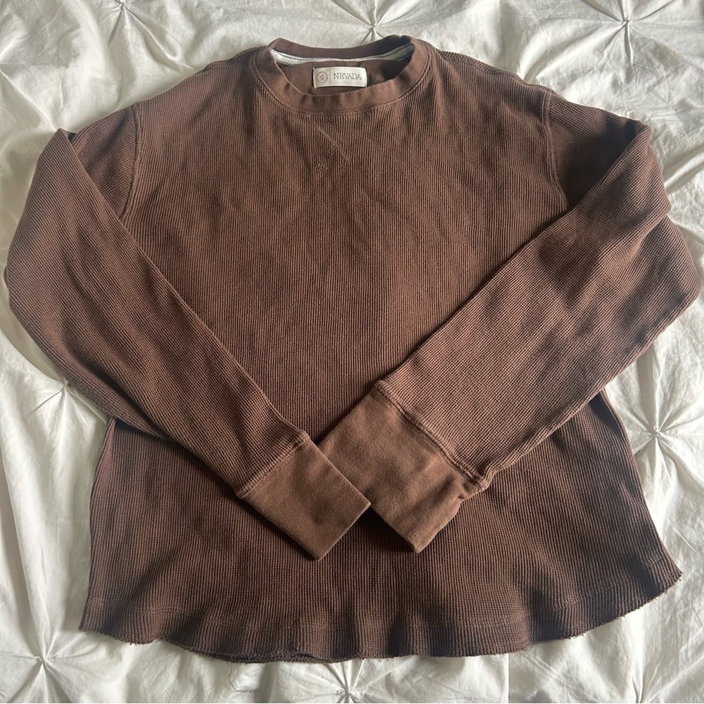 Nevada Women's Large Brown Waffle Knit Crewneck Sweater Relaxed Fit